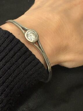 Sterling Silver Bangle Bracelet with a Bezel Set Clear Stone - Minimalist 925